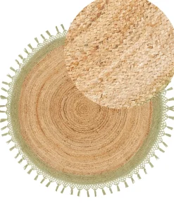 Tapete Redondo De Juta Creme E Verde 140 Cm Marts