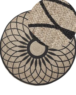 Tapete Redondo De Juta Creme E Preto 140 Cm Kullar