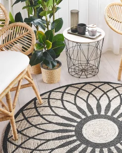 Tapete Redondo De Juta Creme E Preto 140 Cm Kullar
