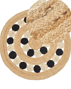 Tapete Redondo De Juta Creme E Preta 140 Cm Hovit
