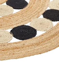 Tapete Redondo De Juta Creme E Preta 140 Cm Hovit