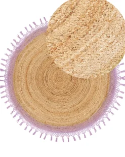 Tapete Redondo De Juta Creme E Roxa 140 Cm Marts