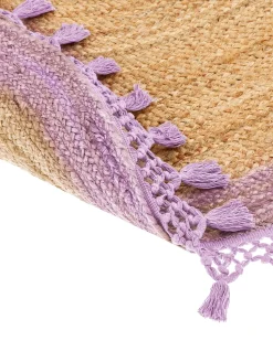 Tapete Redondo De Juta Creme E Roxa 140 Cm Marts