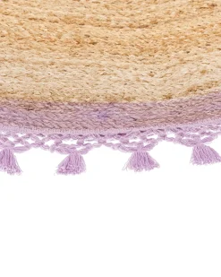 Tapete Redondo De Juta Creme E Roxa 140 Cm Marts
