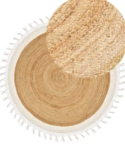 Tapete Redondo De Juta Creme E Branca 140 Cm Marts