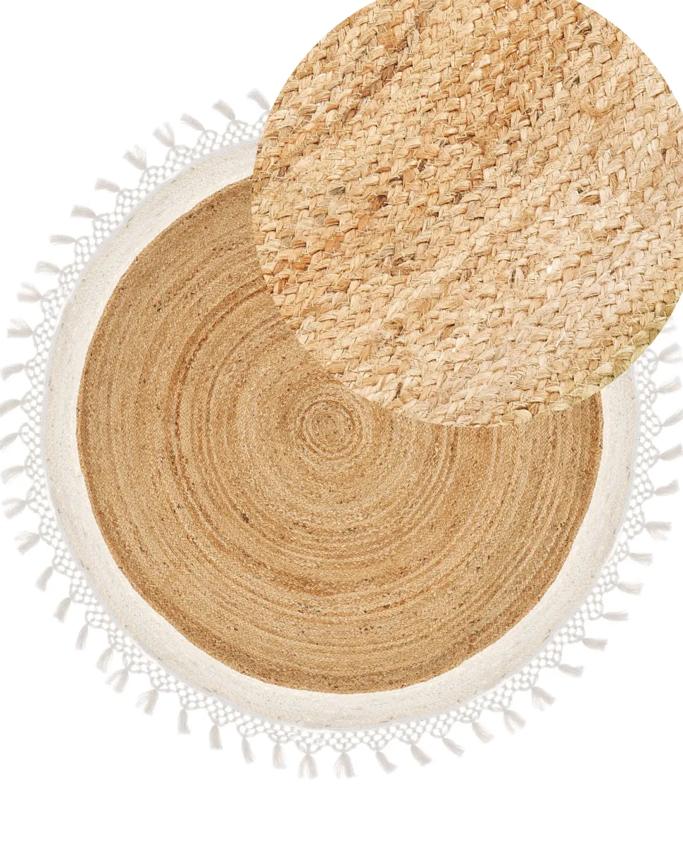 Tapete Redondo De Juta Creme E Branca 140 Cm Marts