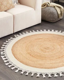 Tapete Redondo De Juta Creme E Branca 140 Cm Marts