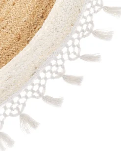 Tapete Redondo De Juta Creme E Branca 140 Cm Marts