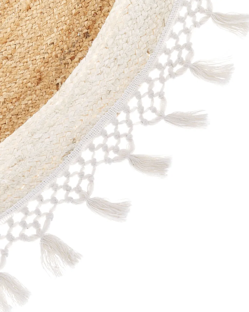 Tapete Redondo De Juta Creme E Branca 140 Cm Marts