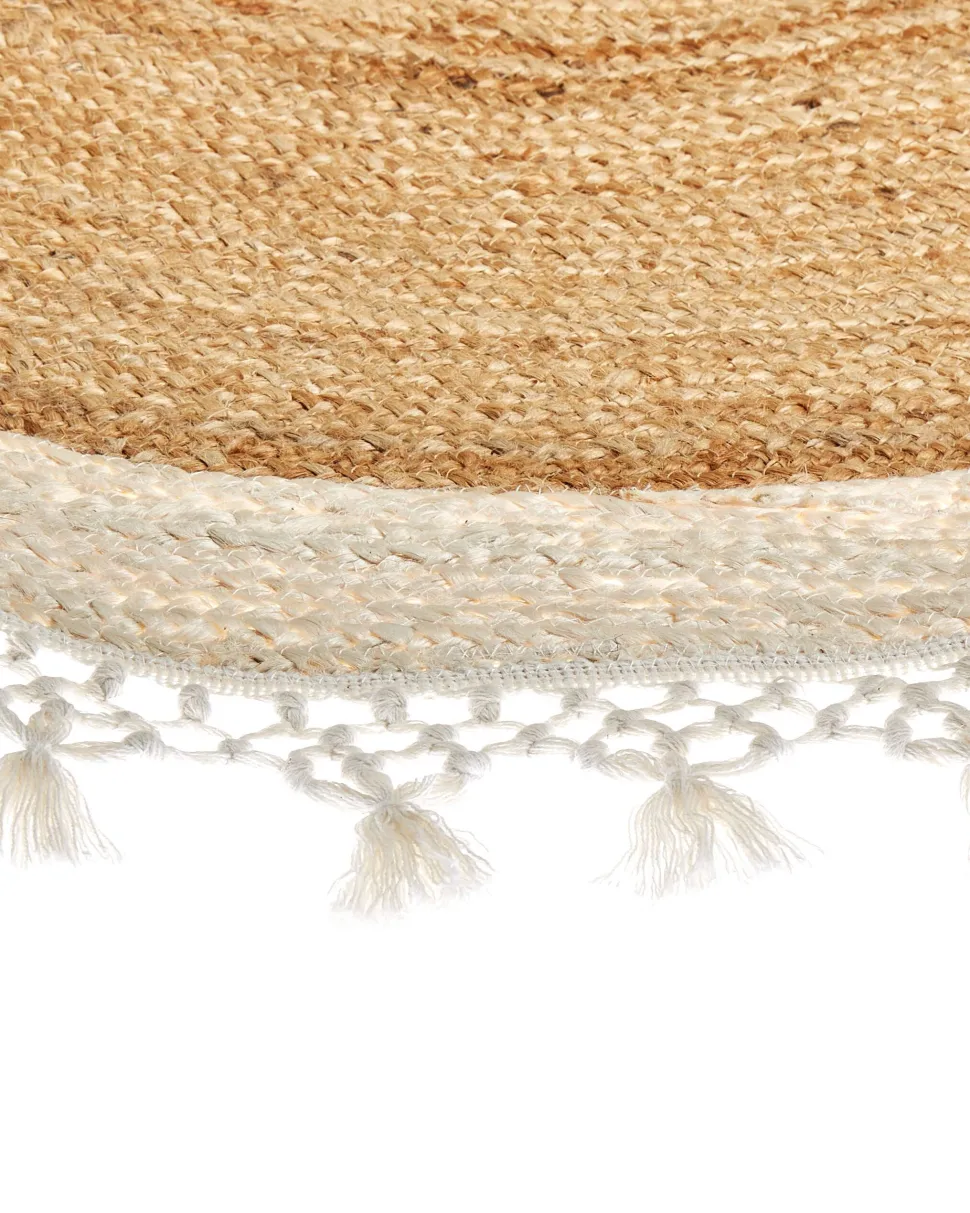Tapete Redondo De Juta Creme E Branca 140 Cm Marts