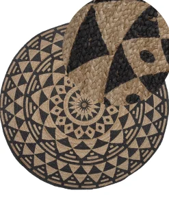 Tapete Redondo De Juta Preto E Castanho 120 Cm Alakir