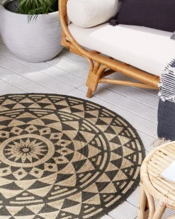 Tapete Redondo De Juta Preto E Castanho 120 Cm Alakir