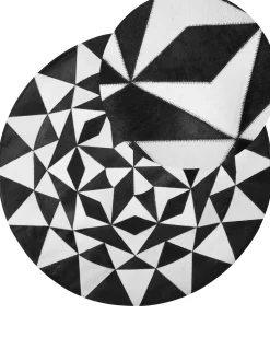 Tapete Redondo De Pele Genuina Preta E Branca 140 Cm Turgutlu