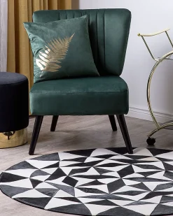 Tapete Redondo De Pele Genuina Preta E Branca 140 Cm Turgutlu