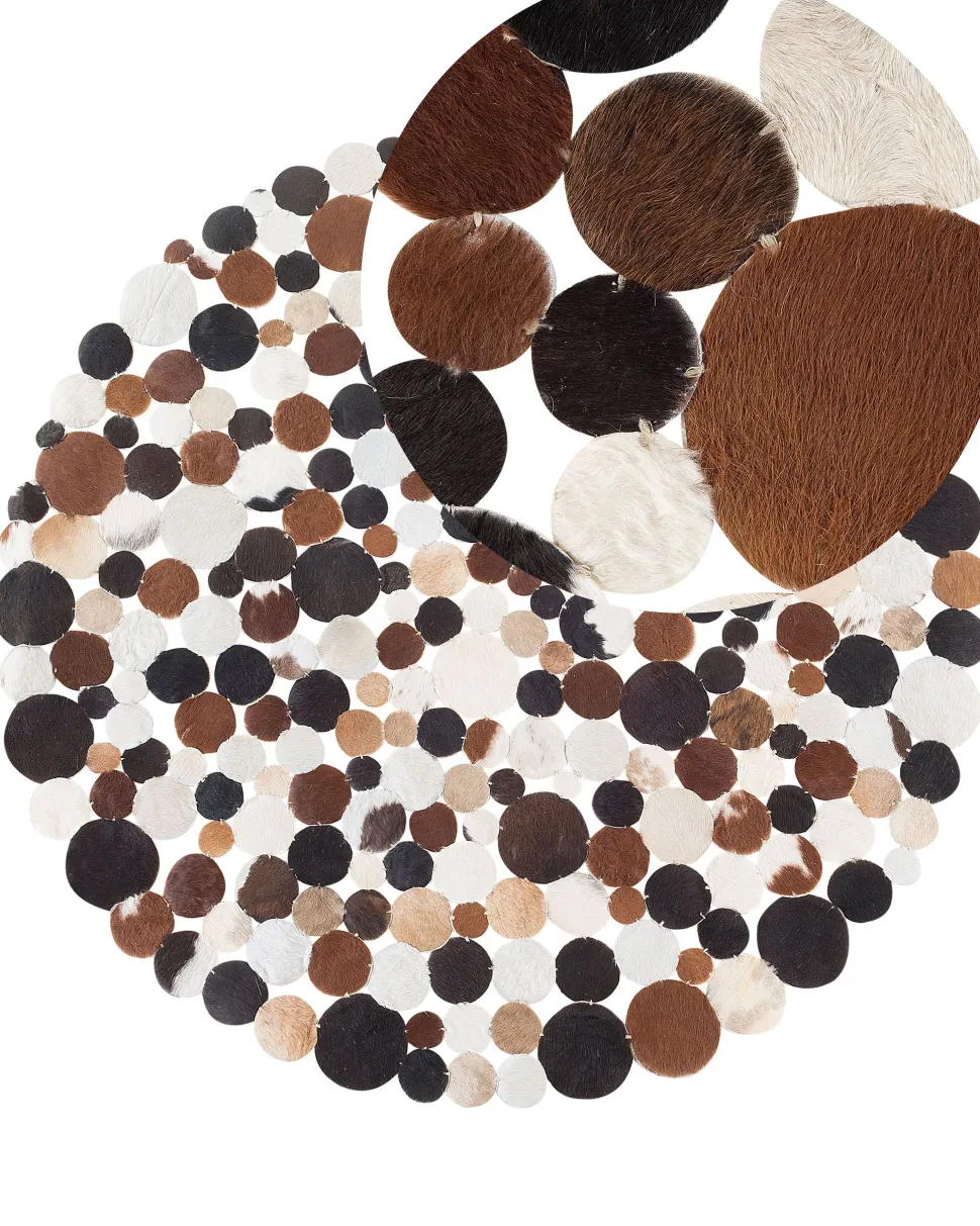 Tapete Redondo De Pele Genuina Castanha 140 Cm Sorgun