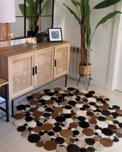 Tapete Redondo De Pele Genuina Castanha 140 Cm Sorgun