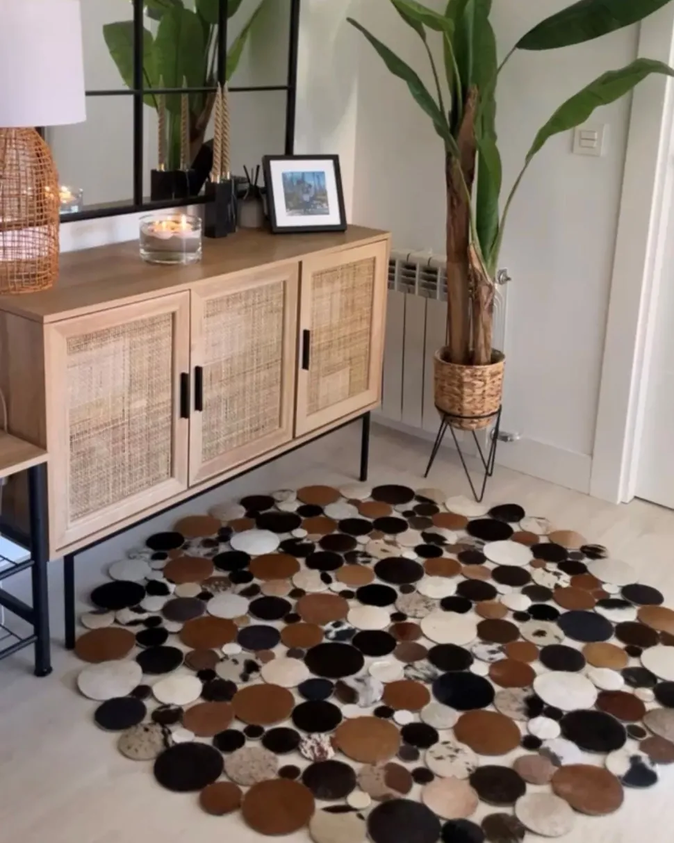 Tapete Redondo De Pele Genuina Castanha 140 Cm Sorgun