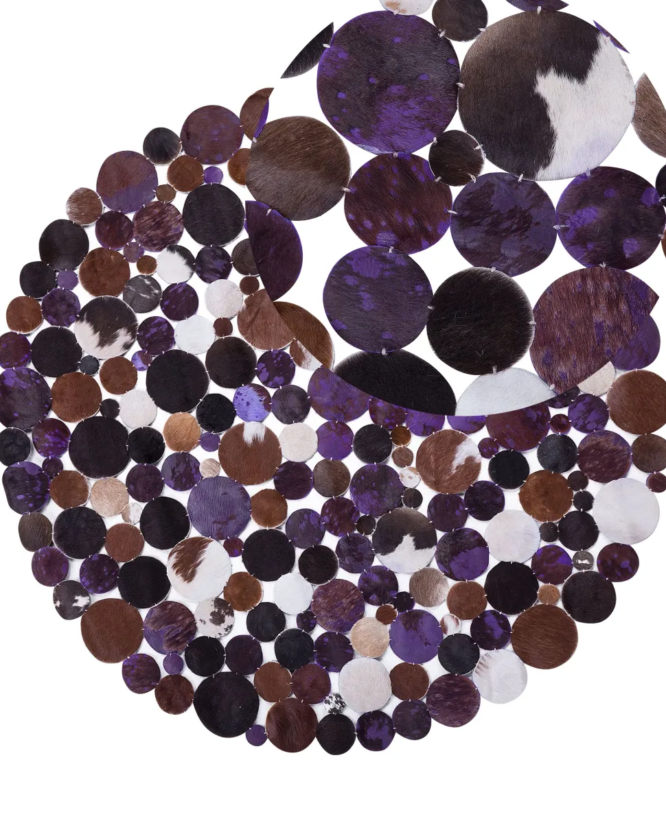 Tapete Redondo De Pele Genuina Castanha E Violeta 140 Cm Sorgun