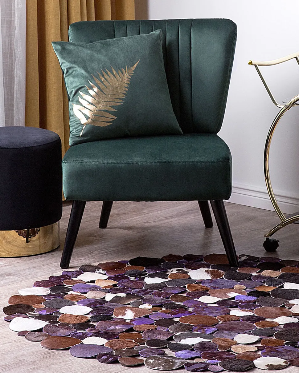 Tapete Redondo De Pele Genuina Castanha E Violeta 140 Cm Sorgun