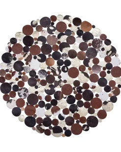 Tapete Redondo De Pele Genuina Castanha E Dourada 140 Cm Sorgun