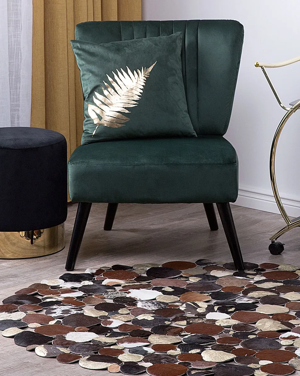 Tapete Redondo De Pele Genuina Castanha E Dourada 140 Cm Sorgun