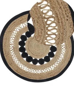 Tapete Redondo Em Algodao E Juta Creme E Preto 120 Cm Yozgat