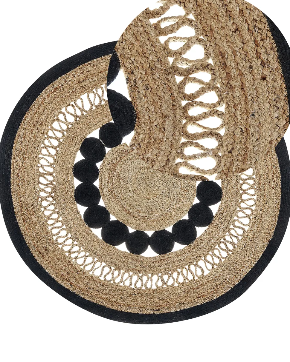 Tapete Redondo Em Algodao E Juta Creme E Preto 120 Cm Yozgat