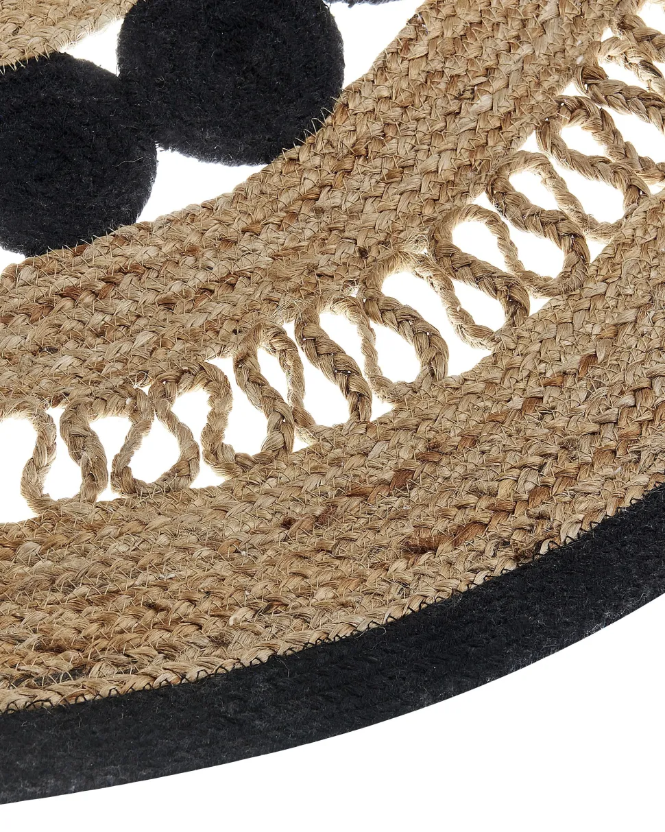 Tapete Redondo Em Algodao E Juta Creme E Preto 120 Cm Yozgat