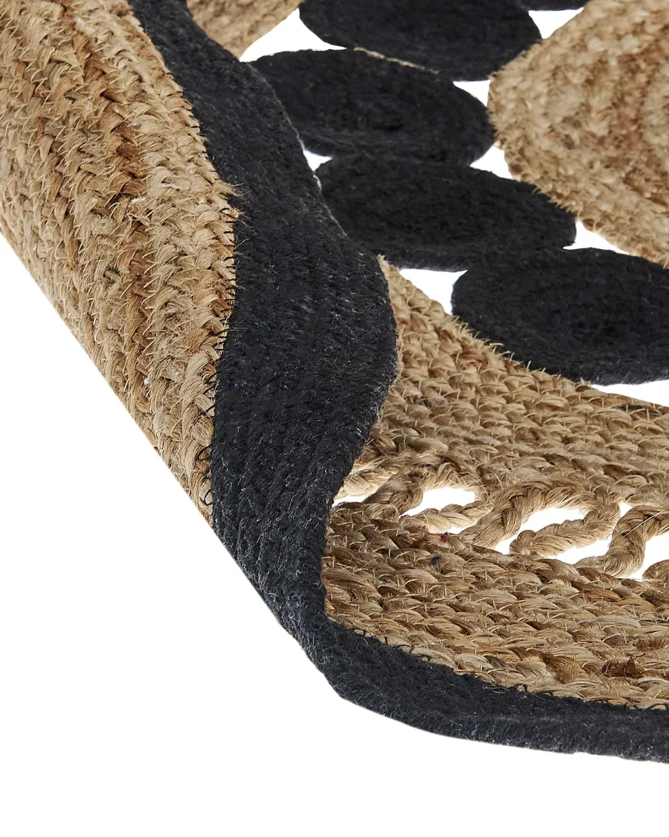 Tapete Redondo Em Algodao E Juta Creme E Preto 120 Cm Yozgat