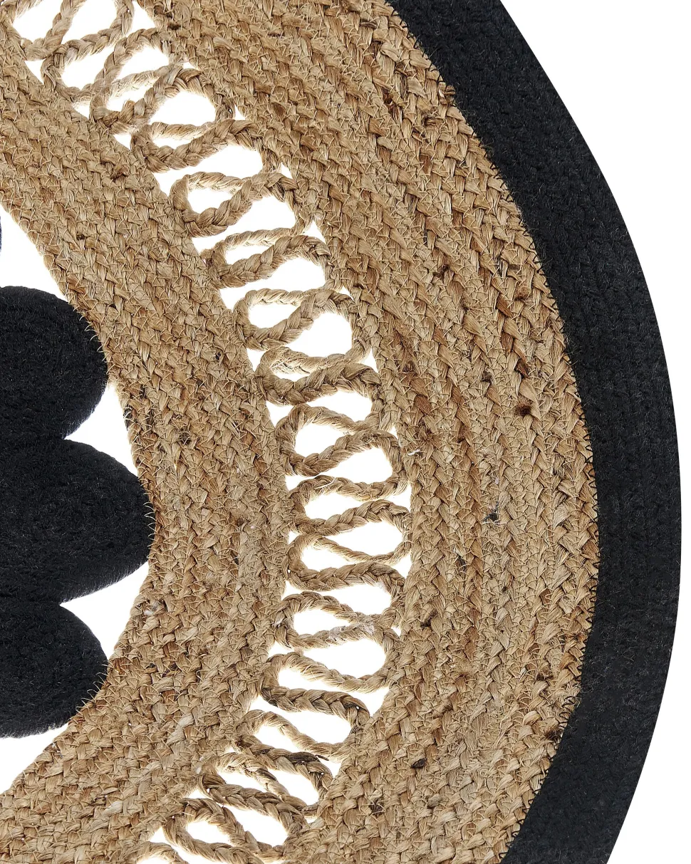 Tapete Redondo Em Algodao E Juta Creme E Preto 120 Cm Yozgat