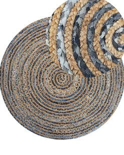 Tapete Redondo Em Algodao Azul E Creme 140 Cm Leventler