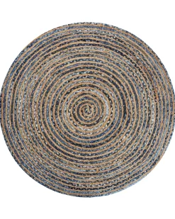 Tapete Redondo Em Algodao Azul E Creme 140 Cm Leventler