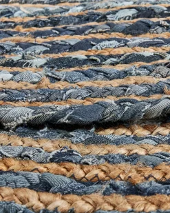 Tapete Redondo Em Algodao Azul E Creme 140 Cm Leventler