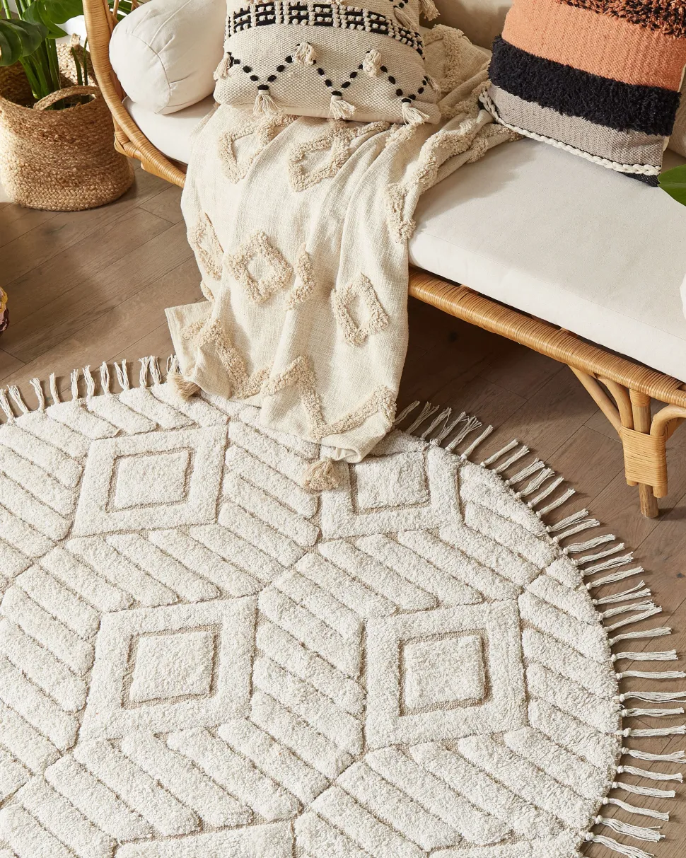 Tapete Redondo Em Algodao Creme 140 Cm Horasan