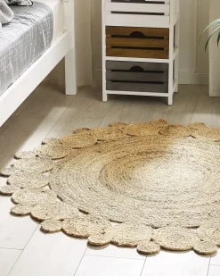 Tapete Redondo Em Juta Creme 120 Cm Golgen
