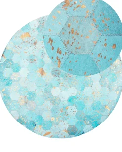 Tapete Redondo Em Pele Genuina Azul Turquesa 140 Cm Zeytin