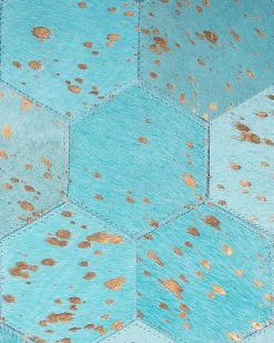 Tapete Redondo Em Pele Genuina Azul Turquesa 140 Cm Zeytin