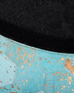 Tapete Redondo Em Pele Genuina Azul Turquesa 140 Cm Zeytin