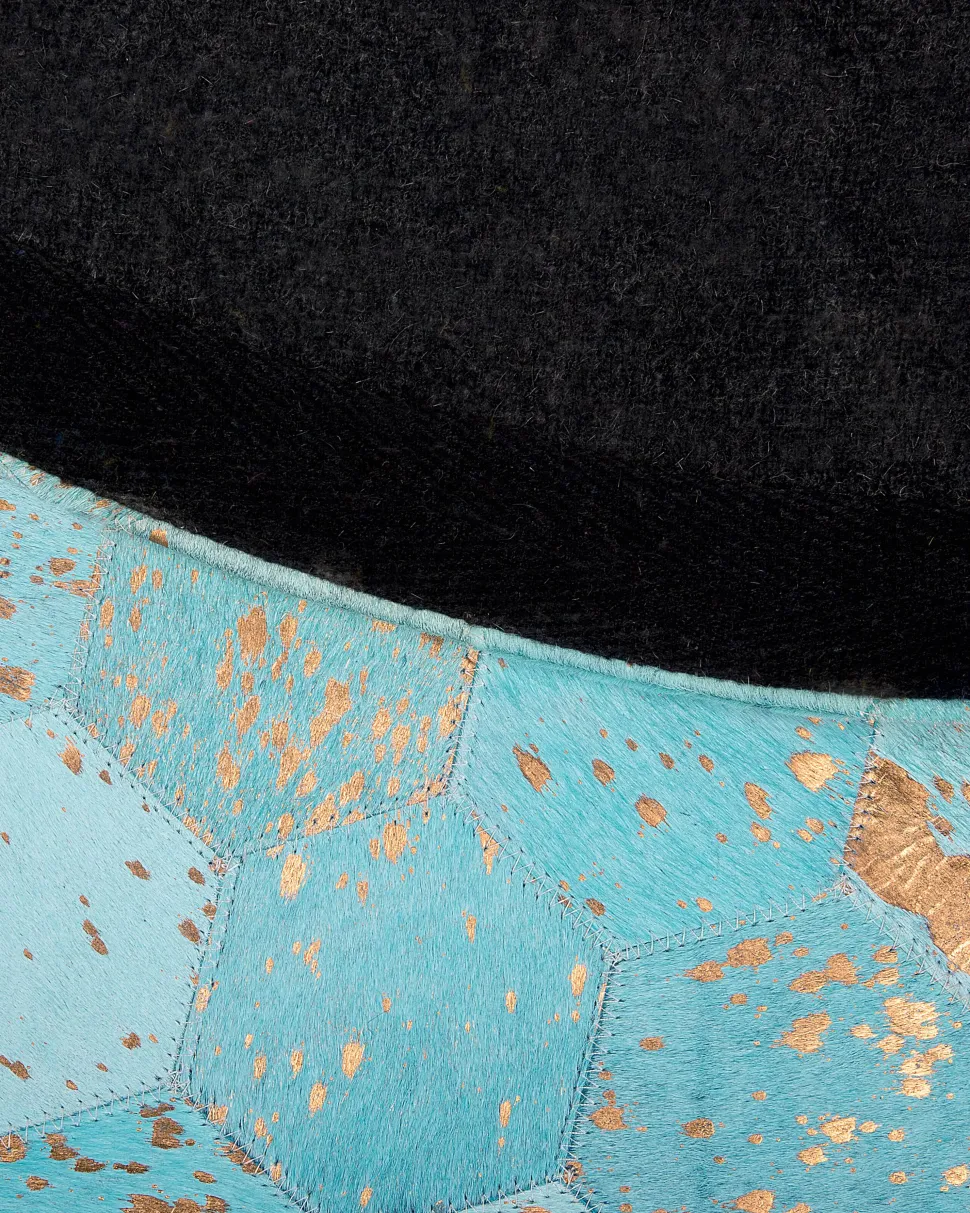 Tapete Redondo Em Pele Genuina Azul Turquesa 140 Cm Zeytin