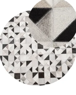 Tapete Redondo Em Pele Genuina Cinzenta E Preta 140 Cm Kirklar