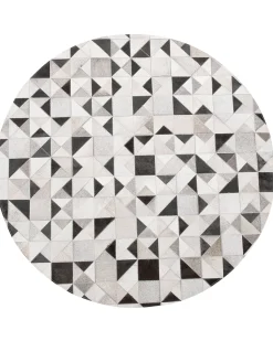 Tapete Redondo Em Pele Genuina Cinzenta E Preta 140 Cm Kirklar