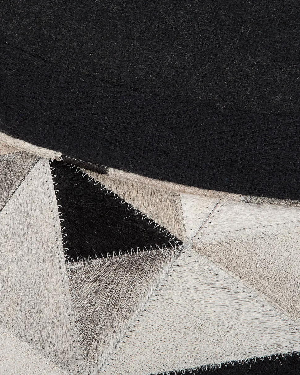 Tapete Redondo Em Pele Genuina Cinzenta E Preta 140 Cm Kirklar