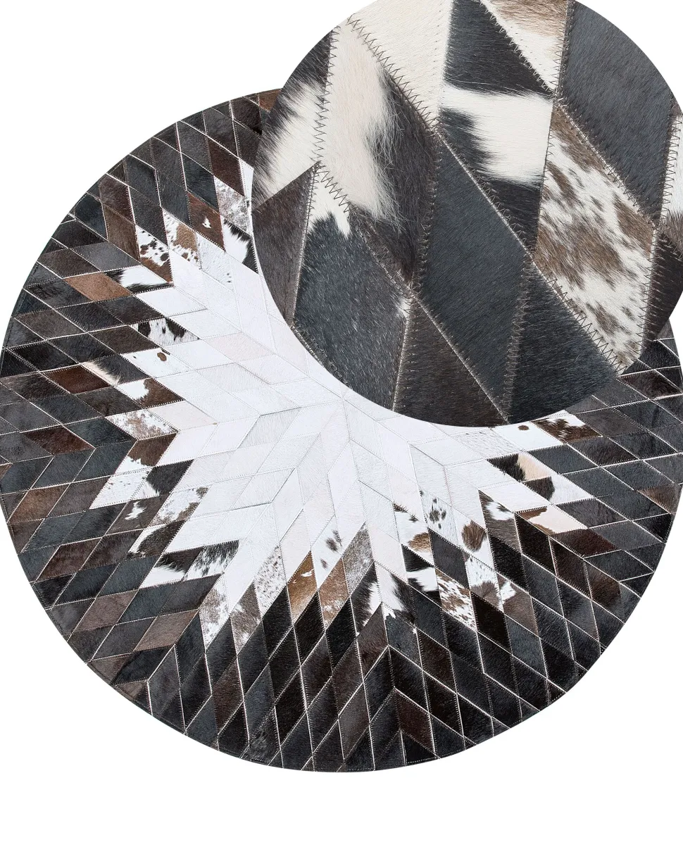 Tapete Redondo Em Pele Genuina Preta E Branca 140 Cm Keles