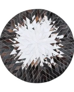 Tapete Redondo Em Pele Genuina Preta E Branca 140 Cm Keles