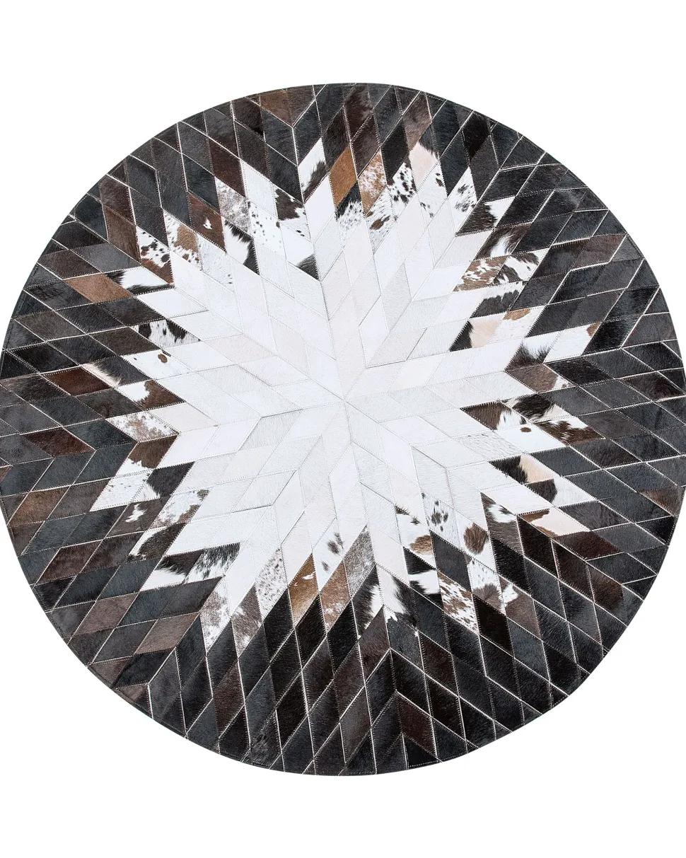 Tapete Redondo Em Pele Genuina Preta E Branca 140 Cm Keles