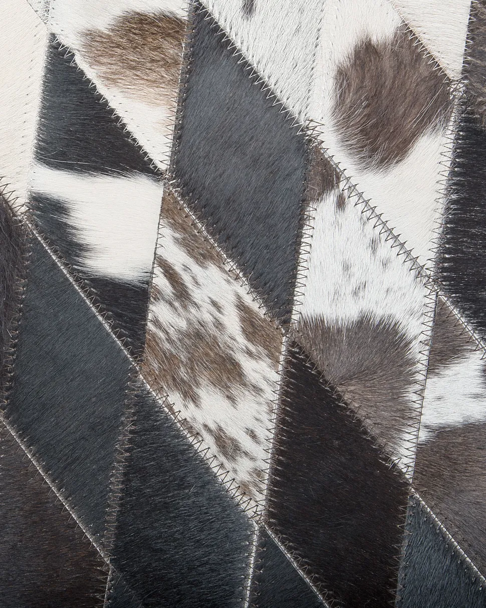 Tapete Redondo Em Pele Genuina Preta E Branca 140 Cm Keles