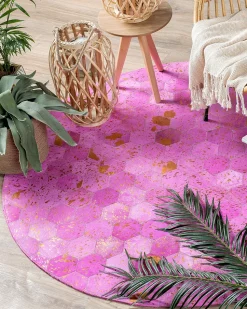 Tapete Redondo Em Pele Genuina Rosa 140 Cm Zeytin