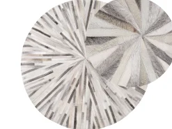 Tapete Redondo Em Pele Genuina Cinzenta 140 Cm Simav