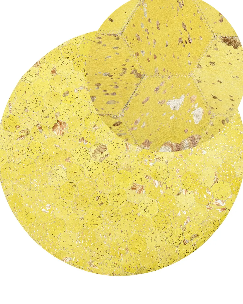 Tapete Redondo Em Pele Genuina Amarela 140 Cm Zeytin