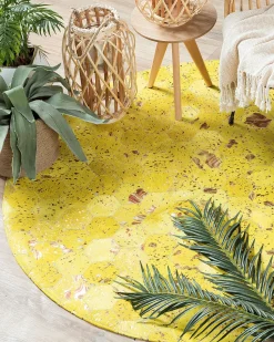 Tapete Redondo Em Pele Genuina Amarela 140 Cm Zeytin